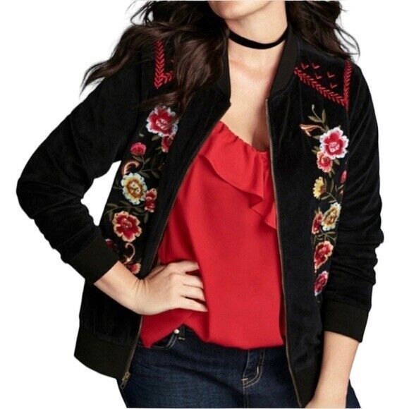 torrid Jackets & Blazers - Torrid Women's 3X Plus Floral Embroidered Embellished Bomber Jacket Velvet Black
